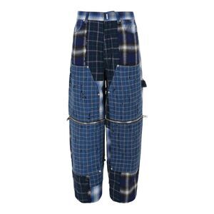 Givenchy Patchwork Plaid Wide-Leg Pants Blue Mens